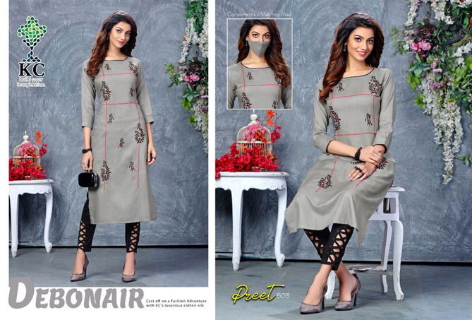 Kc Preet 5 Latest Fancy Designer  Heavy Rayon Kurti With Bottom Collection